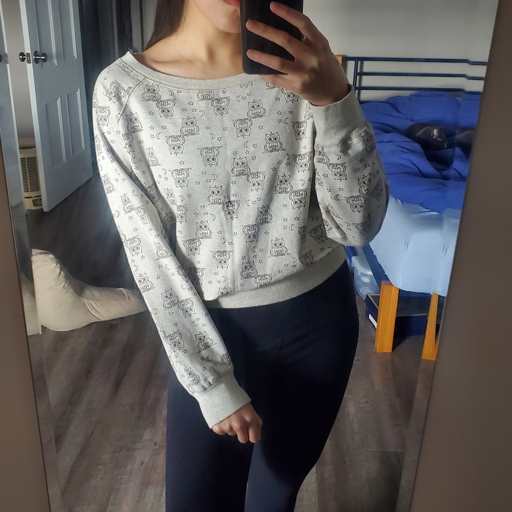 Owl crew neck with elbow patches